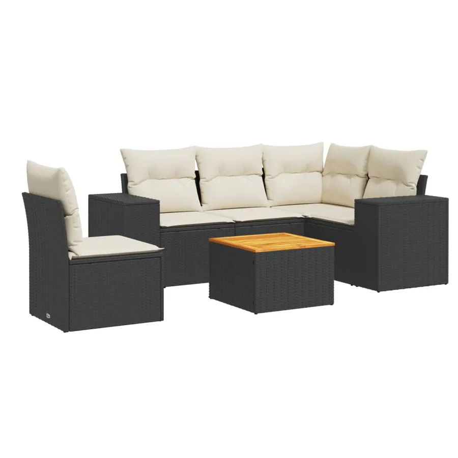 Salon de jardin 6 pcs avec coussins noir résine tressée - 2
