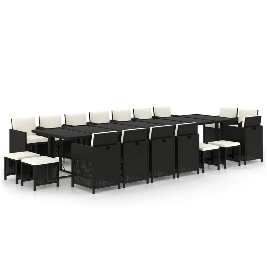 Ensemble à manger de jardin coussins 19 pcs Résine tressée Noir - 2