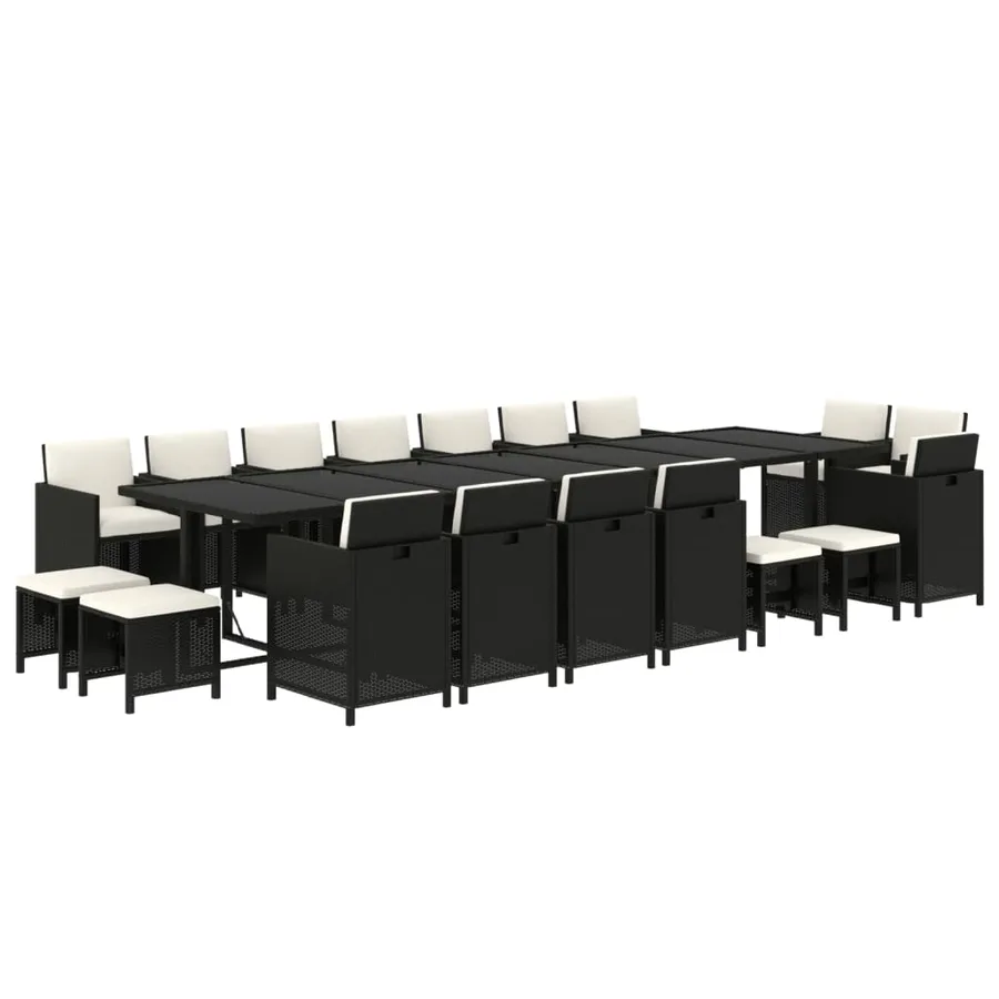 Ensemble à manger de jardin coussins 19 pcs Résine tressée Noir - 3