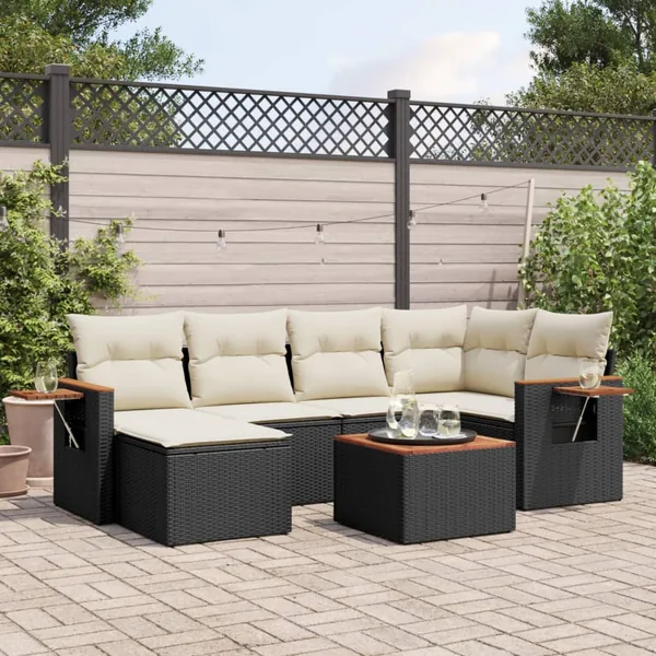 Salon de jardin 7 pcs avec coussins noir résine tressée 62 x 62 x 69 cm - 59,4 kg