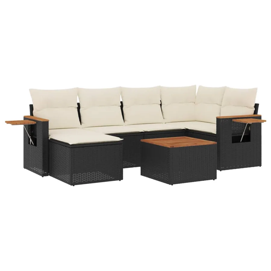 Salon de jardin 7 pcs avec coussins noir résine tressée 62 x 62 x 69 cm - 59,4 kg - 2