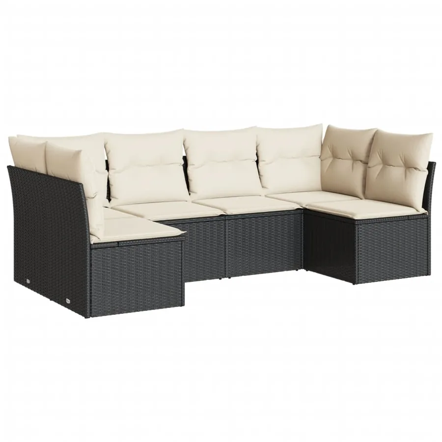 Salon de jardin 6 pcs avec coussins noir résine tressée - 2