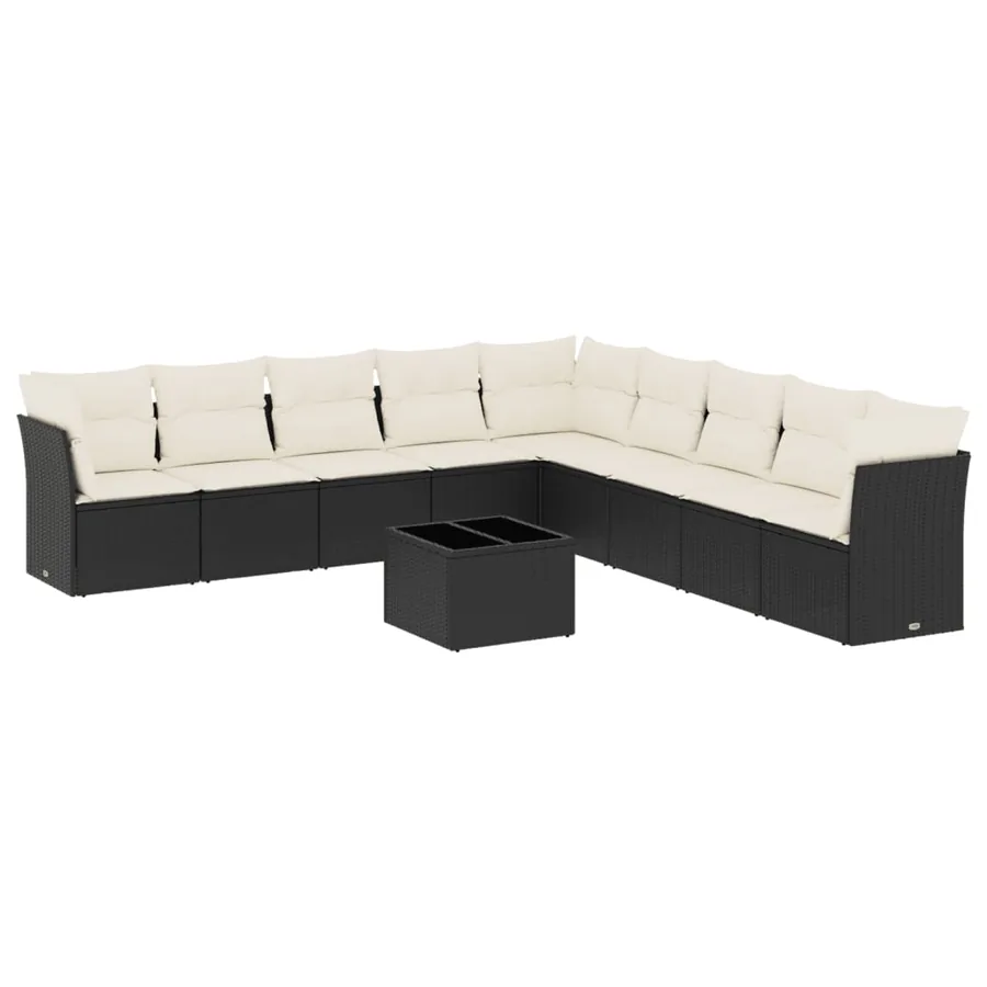 Salon de jardin 10 pcs avec coussins noir résine tressée - 2