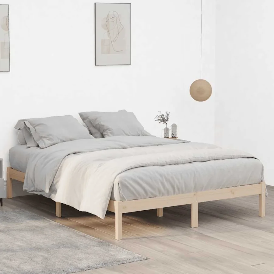 Cadre de lit sans matelas 193x203 cm bois massif de pin - 4