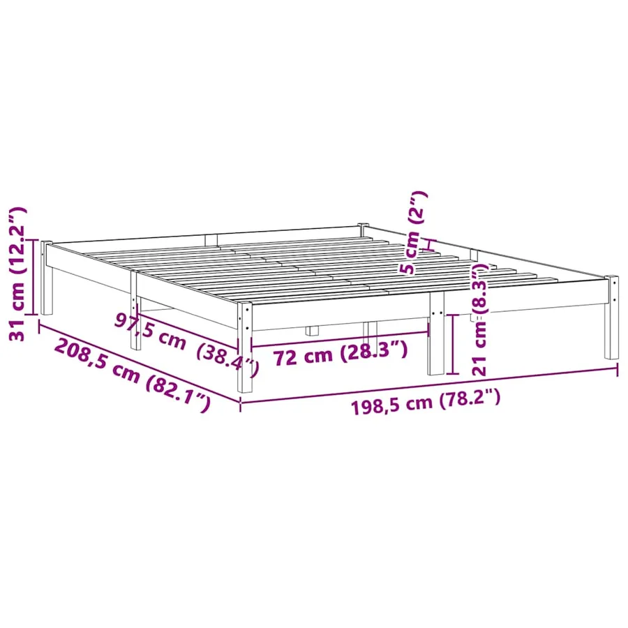 Cadre de lit sans matelas 193x203 cm bois massif de pin - 9