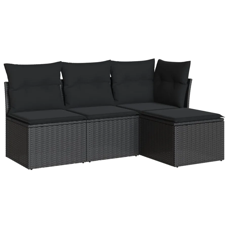 Salon de jardin 4 pcs avec coussins noir résine tressée - 2