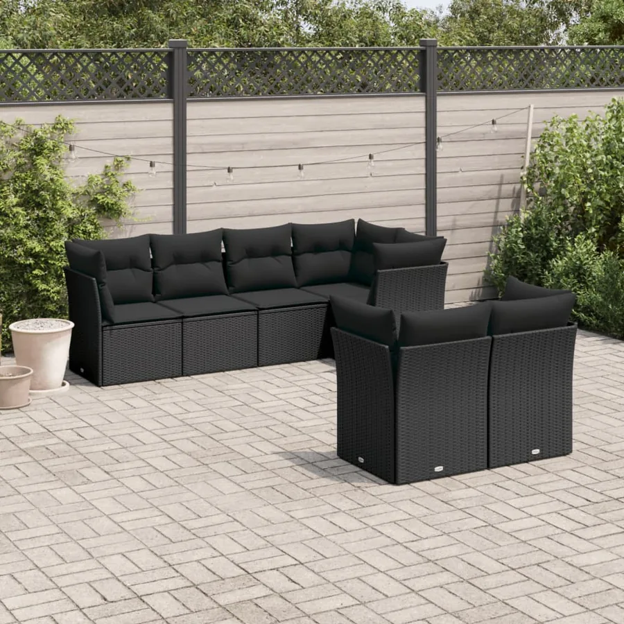 Salon de jardin 7 pcs avec coussins noir résine tressée 62 x 62 x 69 cm - 65,0 kg