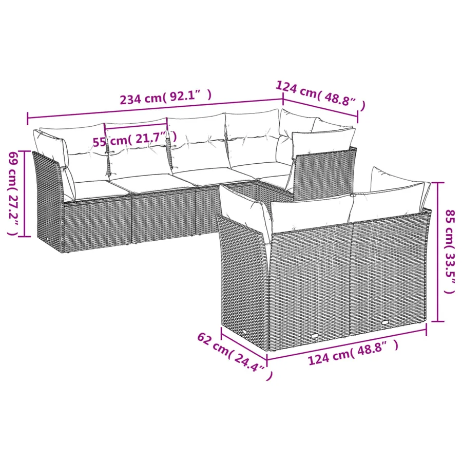 Salon de jardin 7 pcs avec coussins noir résine tressée 62 x 62 x 69 cm - 65,0 kg - 3