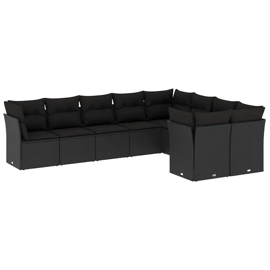 Salon de jardin 9 pcs avec coussins noir résine tressée - 2