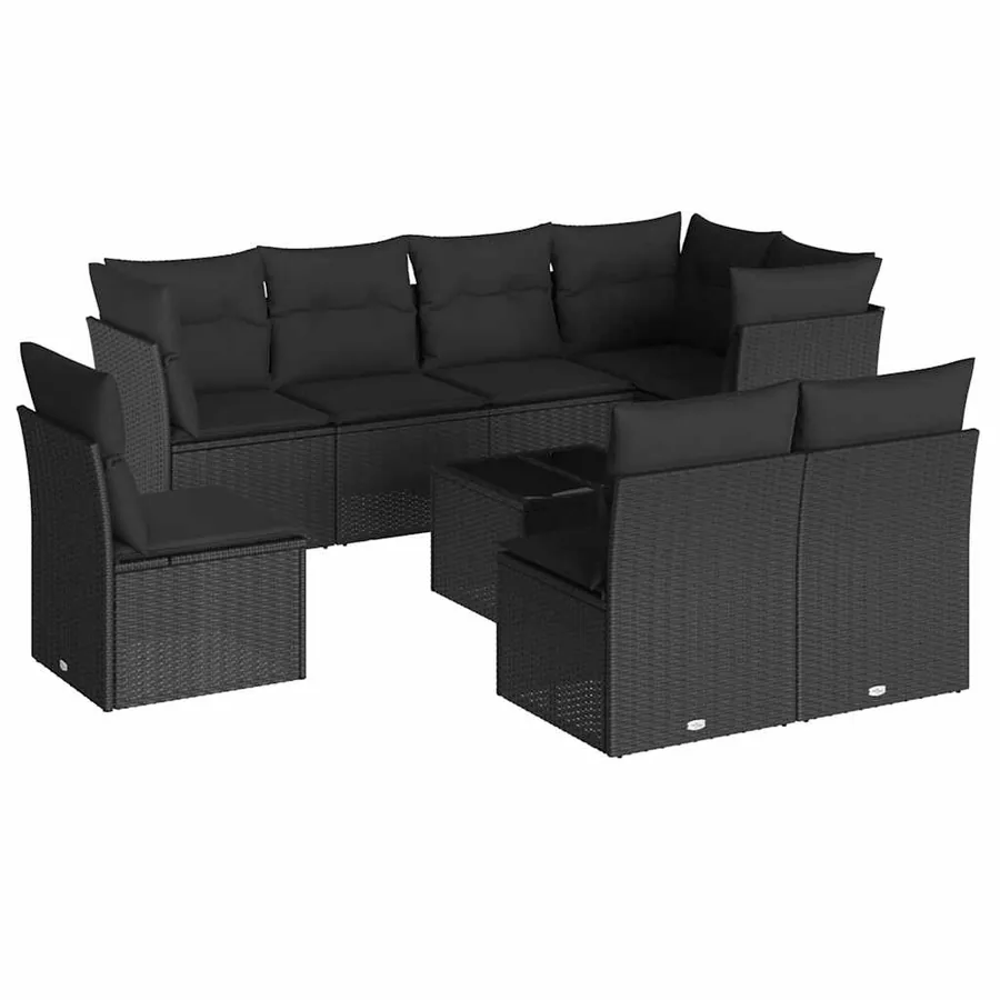 Salon de jardin 9 pcs avec coussins noir résine tressée - 2