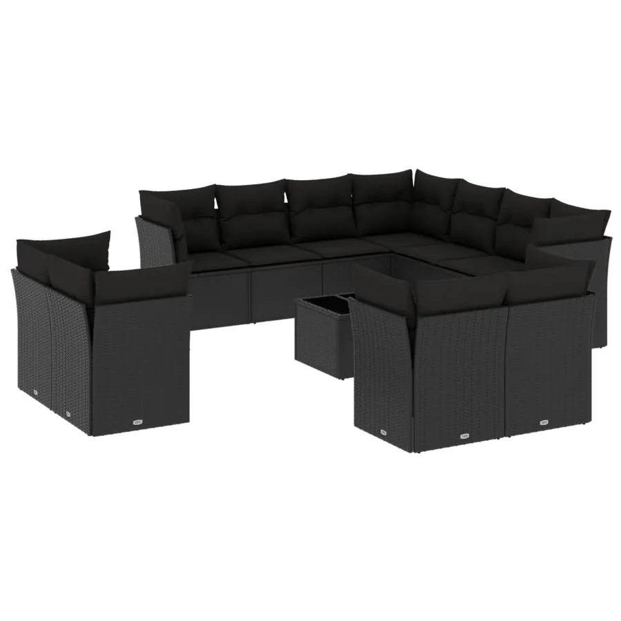 Salon de jardin 12 pcs avec coussins noir résine tressée - 2