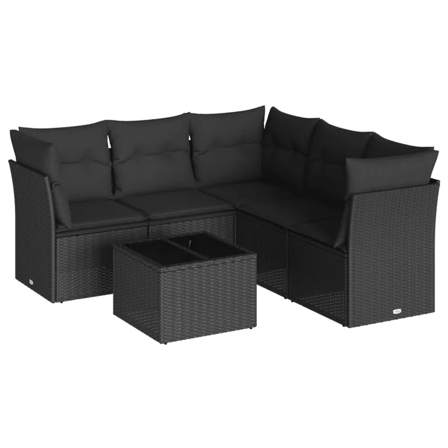 Salon de jardin 6 pcs avec coussins noir résine tressée - 2