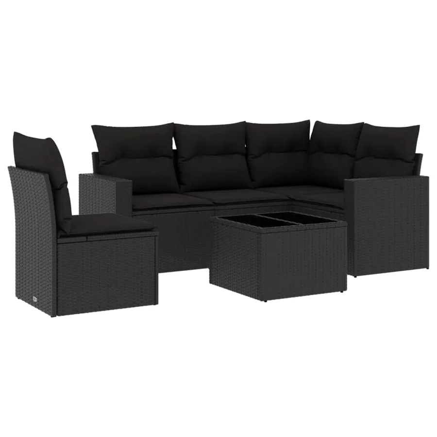 Salon de jardin 6 pcs avec coussins noir résine tressée - 2
