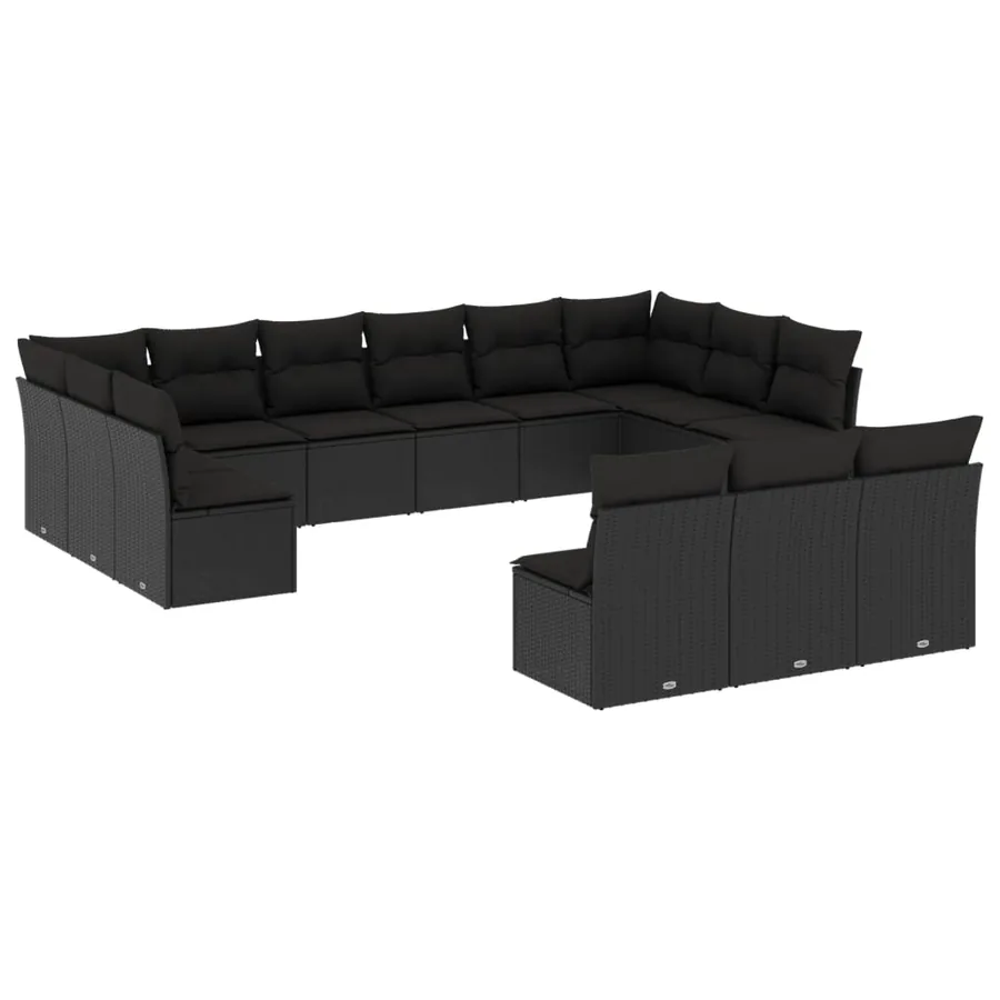 Salon de jardin avec coussins 13 pcs noir résine tressée - 2