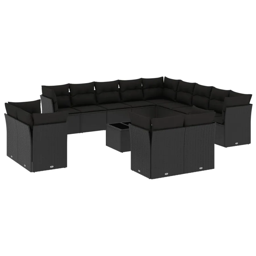 Salon de jardin avec coussins 14 pcs noir résine tressée - 2