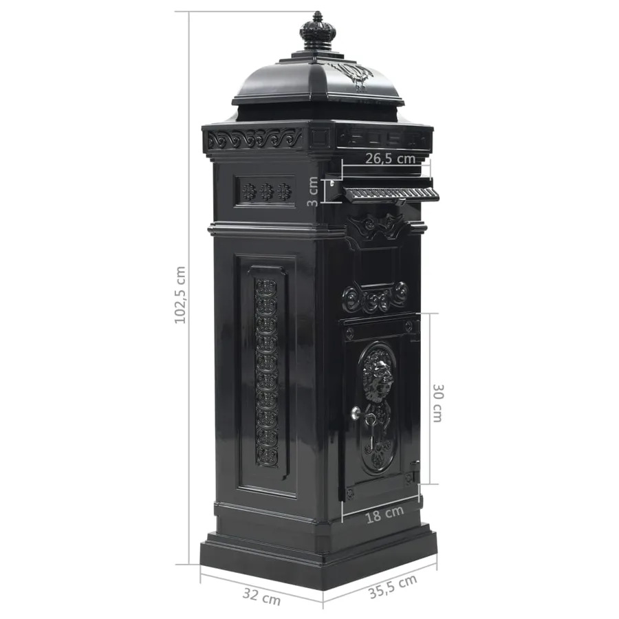 Boîte aux lettres à pilier Aluminium Vintage antirouille Noir - 16