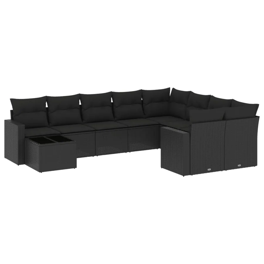 Salon de jardin 10 pcs avec coussins noir résine tressée - 2