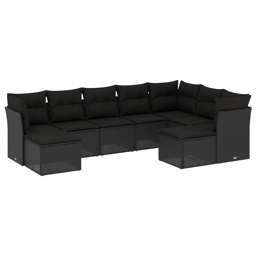 Salon de jardin 9 pcs avec coussins noir résine tressée - 2