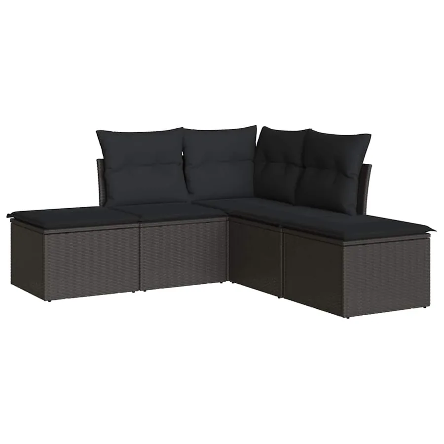 Salon de jardin 5 pcs avec coussins noir résine tressée - 2