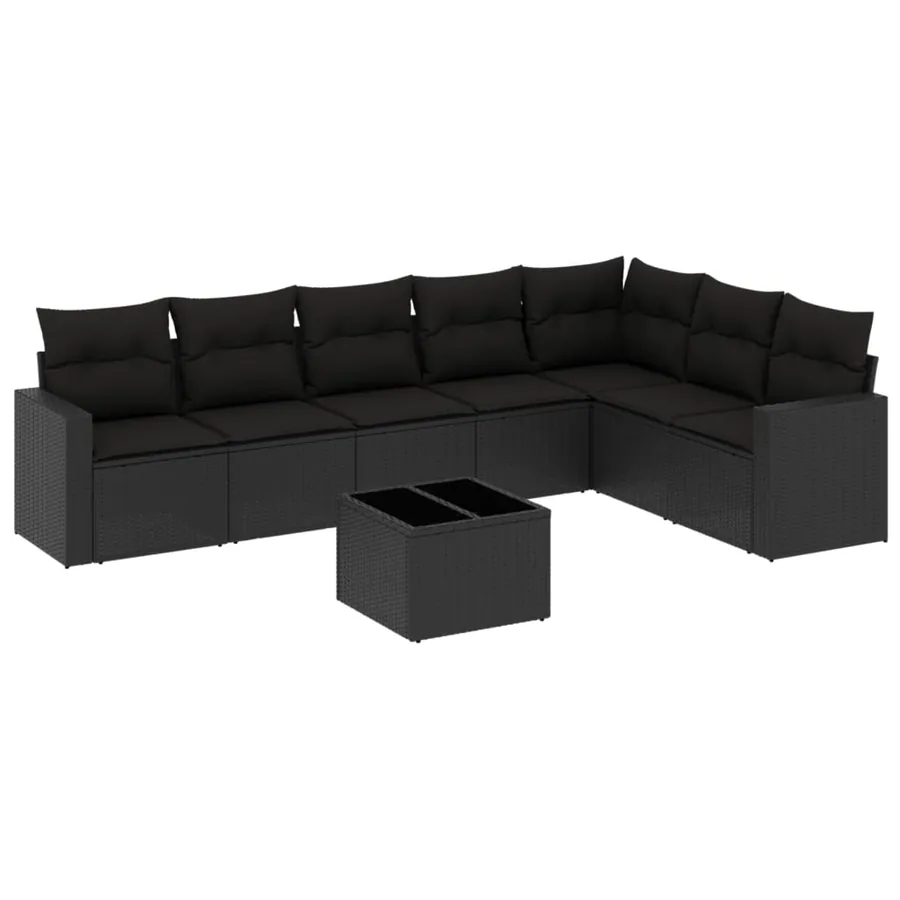 Salon de jardin 8 pcs avec coussins noir résine tressée - 2