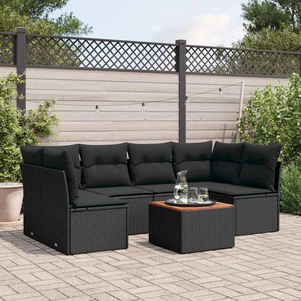 Salon de jardin 7 pcs avec coussins noir résine tressée 62 x 62 x 69 cm - 57,0 kg