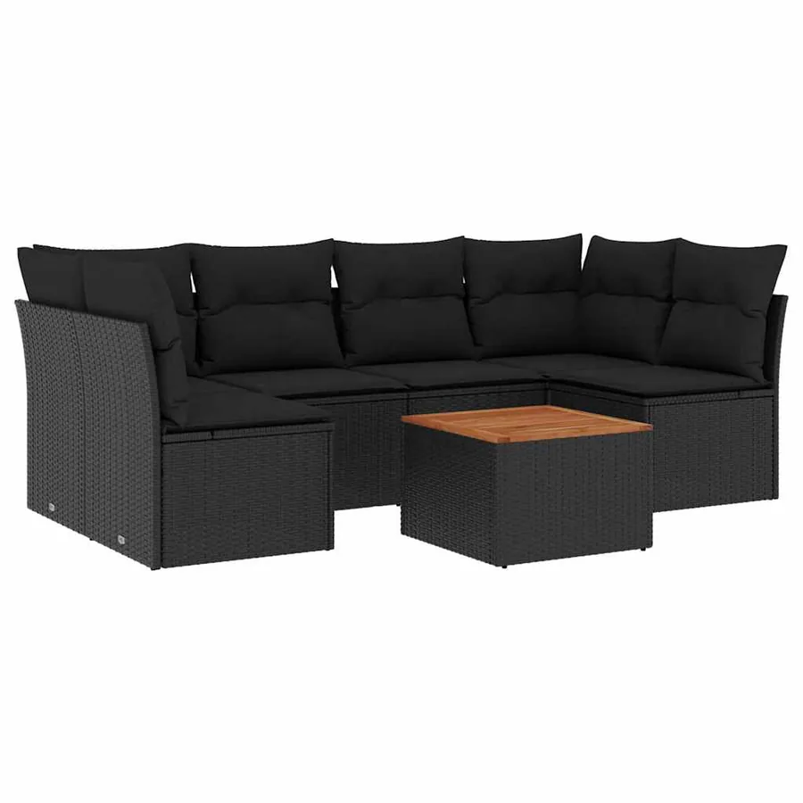 Salon de jardin 7 pcs avec coussins noir résine tressée 62 x 62 x 69 cm - 57,0 kg - 2