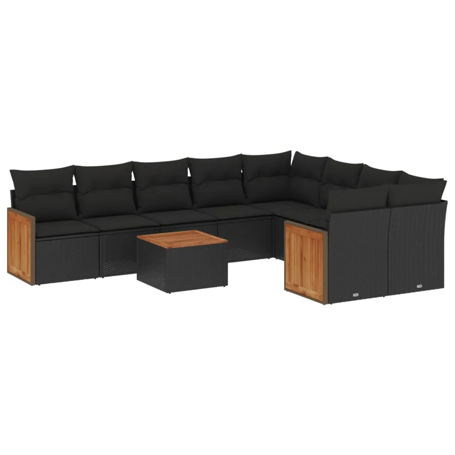 Salon de jardin 10 pcs avec coussins noir résine tressée - 2