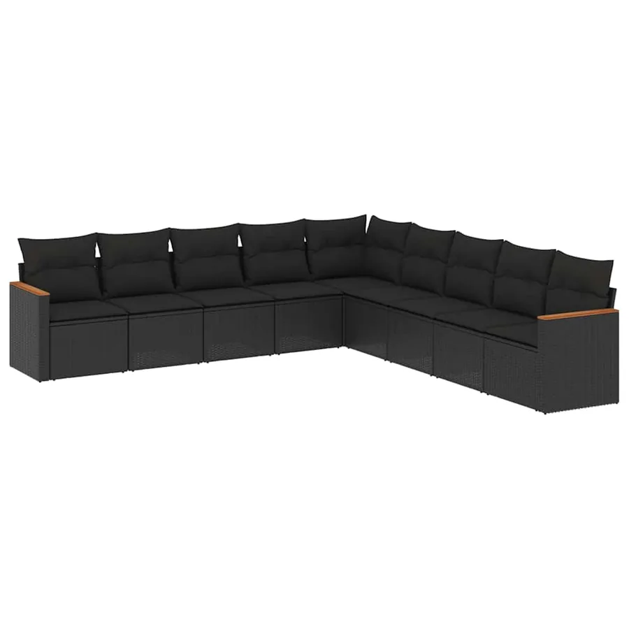 Salon de jardin 9 pcs avec coussins noir résine tressée - 2