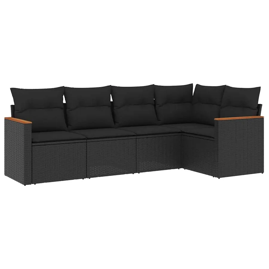 Salon de jardin 5 pcs avec coussins noir résine tressée - 2