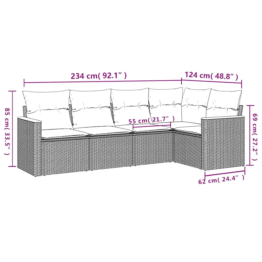 Salon de jardin 5 pcs avec coussins noir résine tressée - 3
