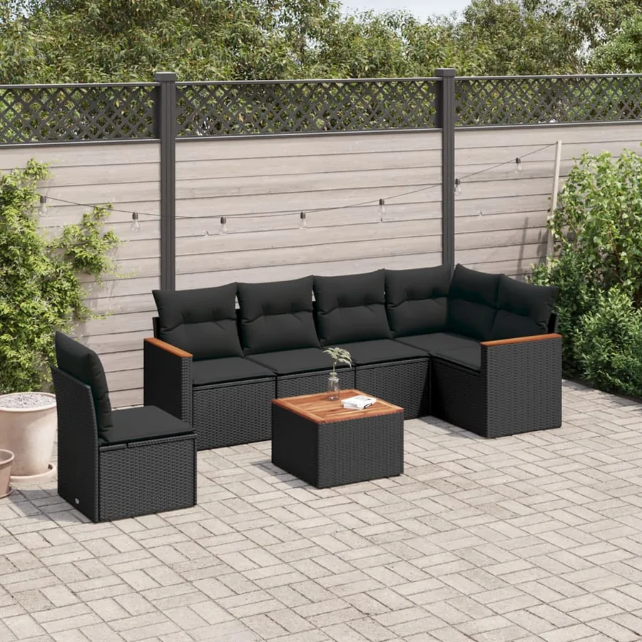 Salon de jardin 7 pcs avec coussins noir résine tressée 62 x 62 x 69 cm - 59,2 kg