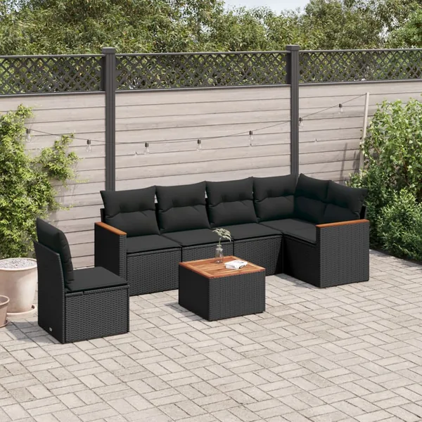 Salon de jardin 7 pcs avec coussins noir résine tressée 62 x 62 x 69 cm - 59,2 kg