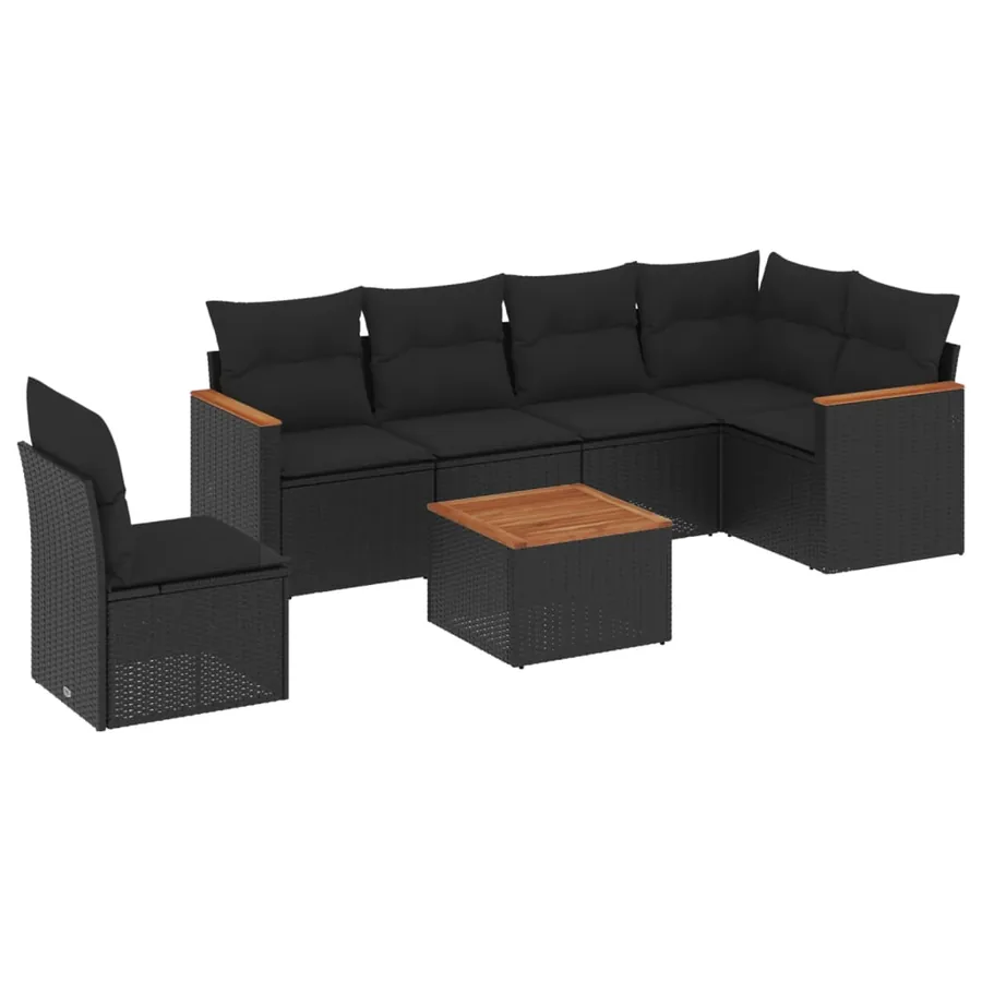 Salon de jardin 7 pcs avec coussins noir résine tressée 62 x 62 x 69 cm - 59,2 kg - 2