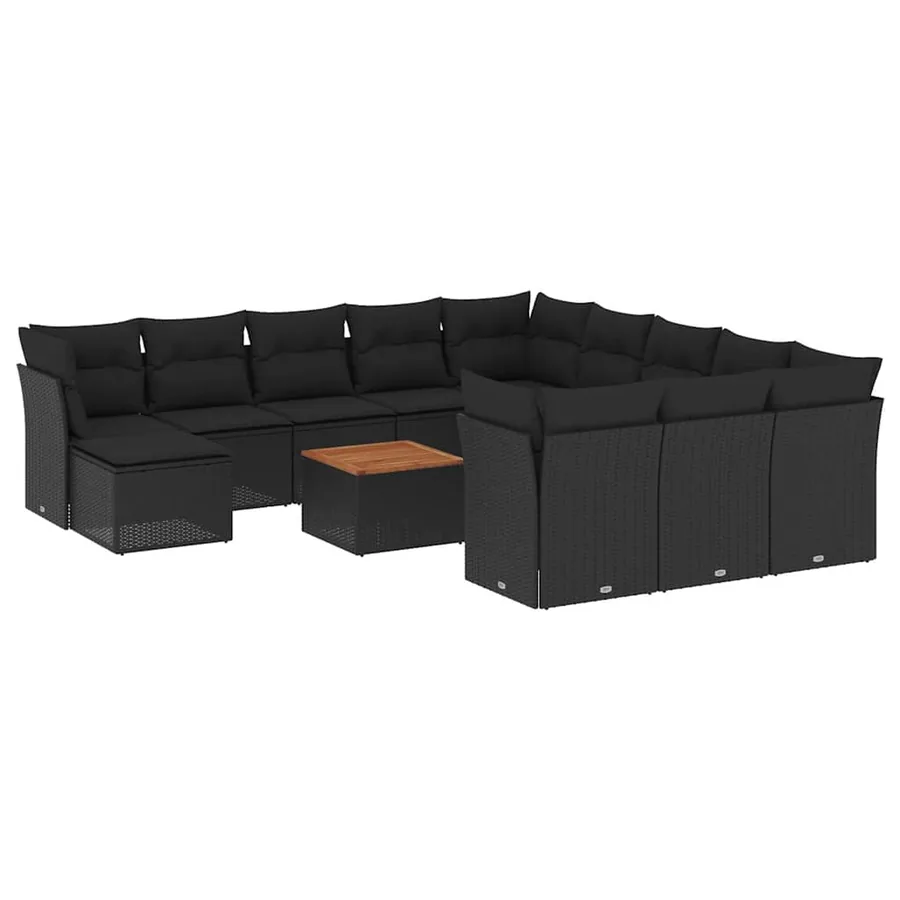 Salon de jardin avec coussins 13 pcs noir résine tressée - 2