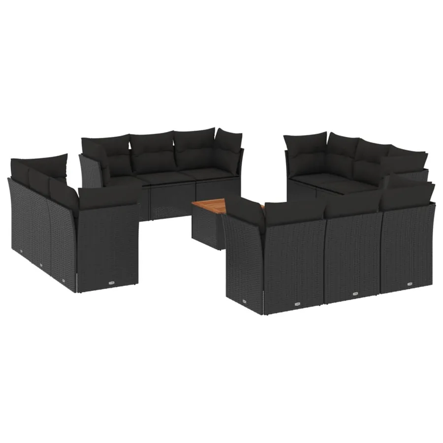 Salon de jardin avec coussins 13 pcs noir résine tressée - 2