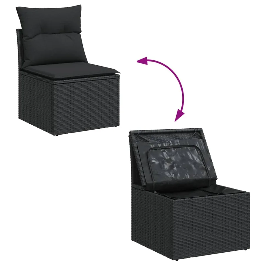 Salon de jardin avec coussins 13 pcs noir résine tressée - 8