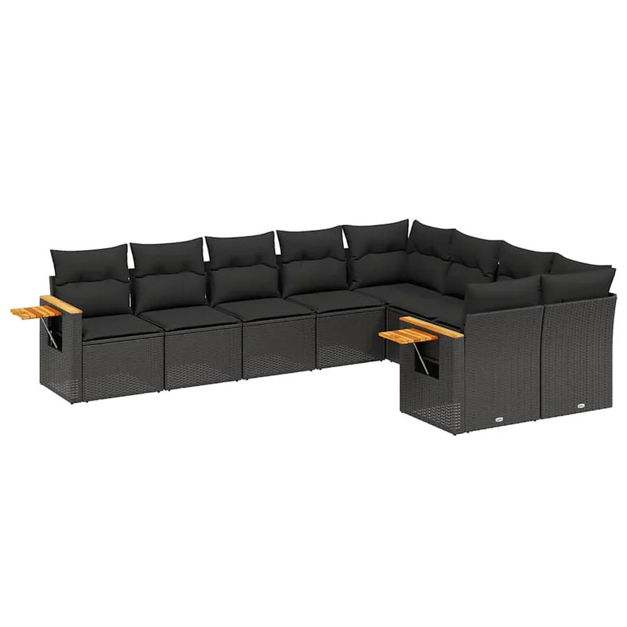 Salon de jardin 9 pcs avec coussins noir résine tressée - 2