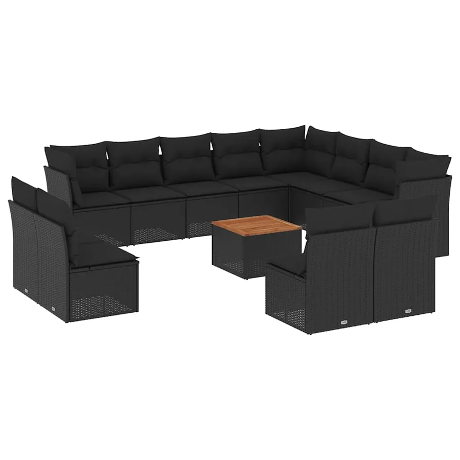 Salon de jardin avec coussins 13 pcs noir résine tressée - 2