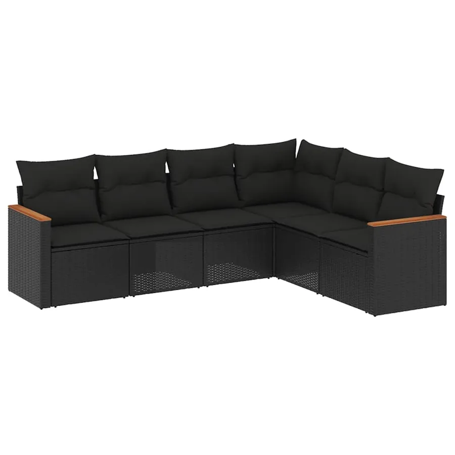 Salon de jardin 6 pcs avec coussins noir résine tressée - 2