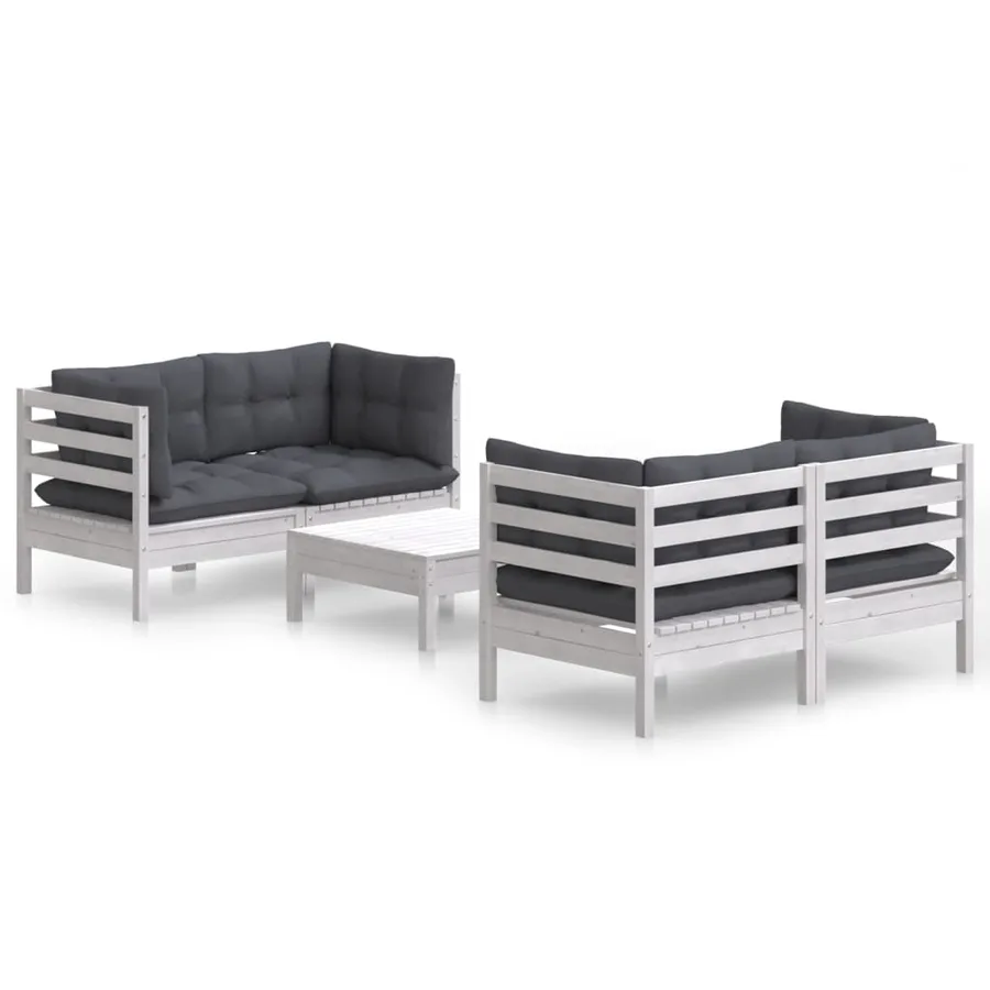 Salon de jardin 5 pcs avec coussins anthracite bois de pin - 2