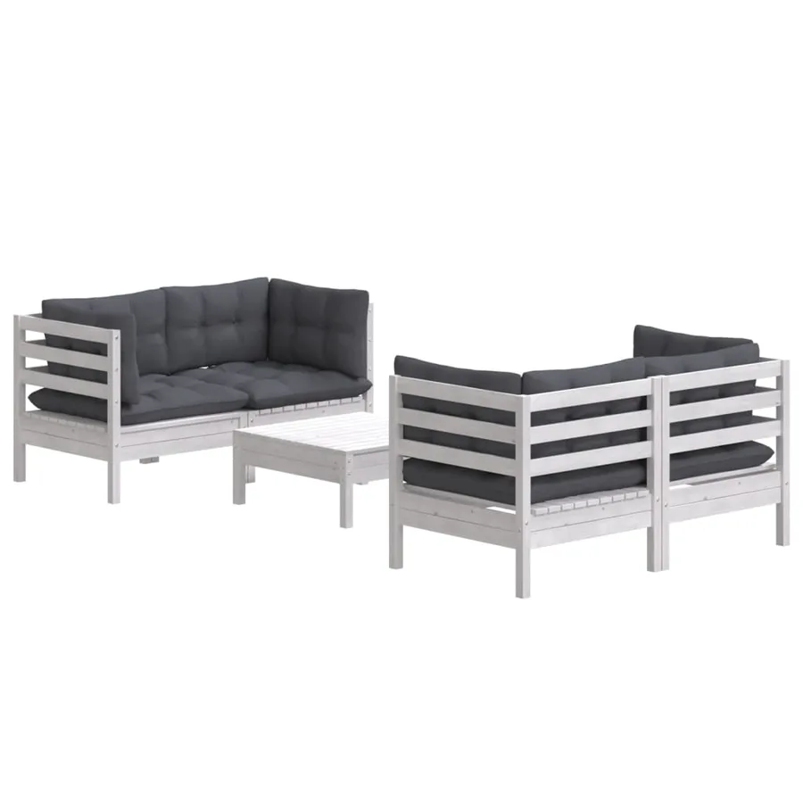 Salon de jardin 5 pcs avec coussins anthracite bois de pin - 3