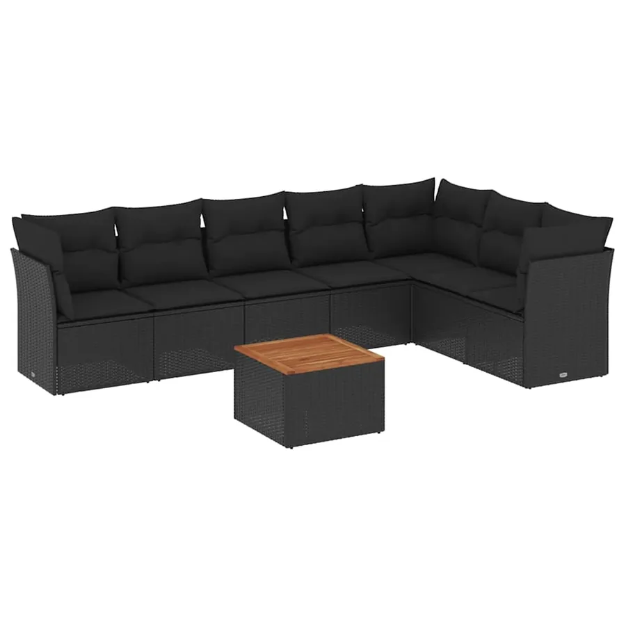 Salon de jardin 8 pcs avec coussins noir résine tressée - 2