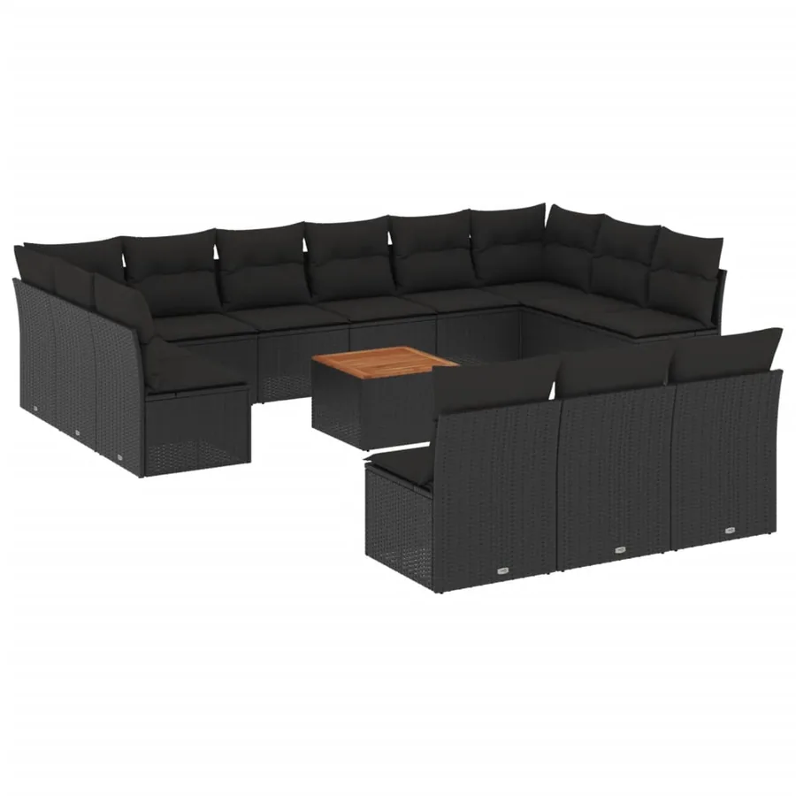 Salon de jardin avec coussins 14 pcs noir résine tressée - 2