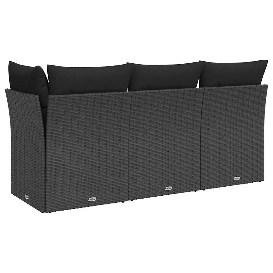 Canapé de jardin avec coussins 3 places en polyrotin noir - 6
