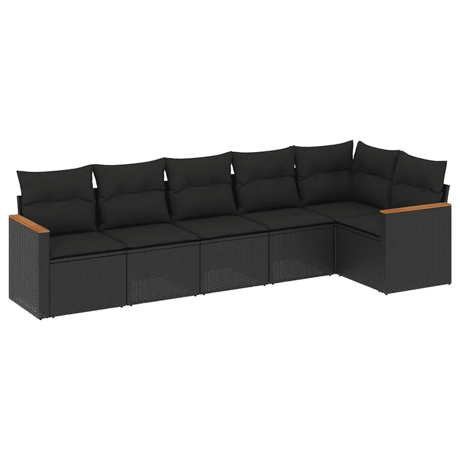 Salon de jardin 6 pcs avec coussins noir résine tressée - 2
