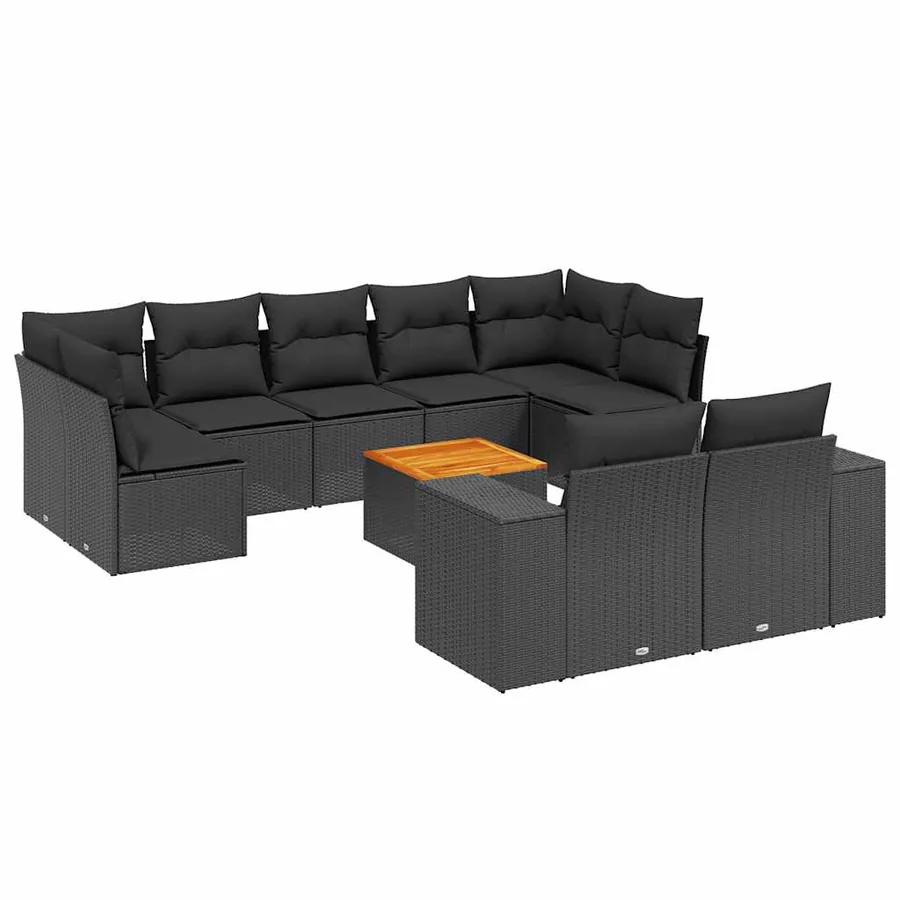 Salon de jardin 10 pcs avec coussins noir résine tressée - 2