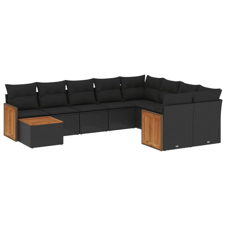 Salon de jardin 10 pcs avec coussins noir résine tressée - 2