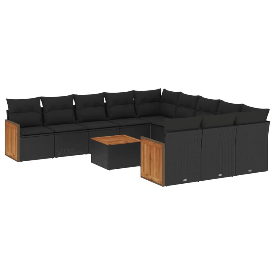 Salon de jardin 12 pcs avec coussins noir résine tressée - 2