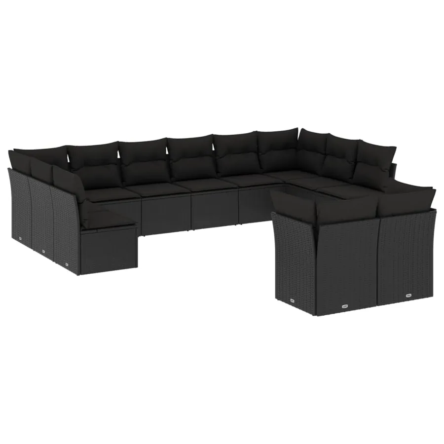Salon de jardin 12 pcs avec coussins noir résine tressée - 2