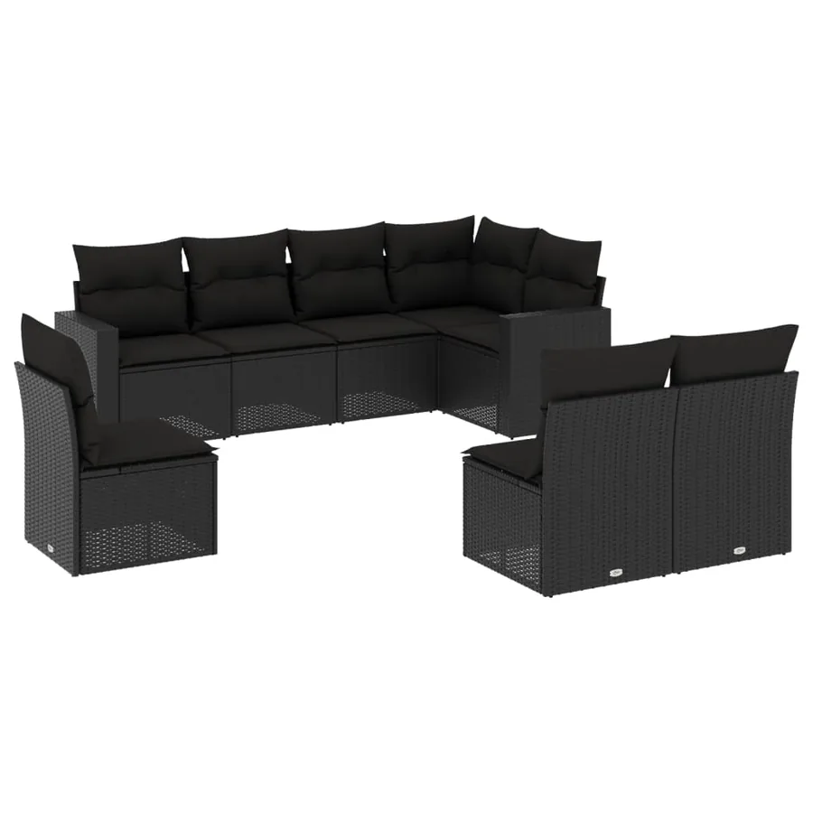 Salon de jardin 8 pcs avec coussins noir résine tressée - 2